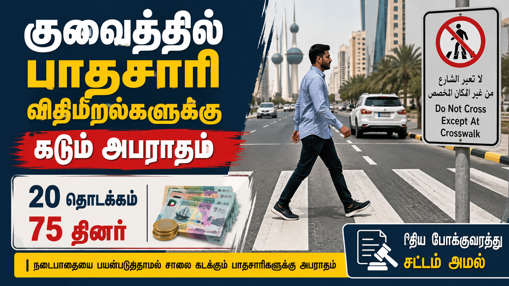 குவைத்தில் பாதையை கடந்தால் கடும் அபராதம்